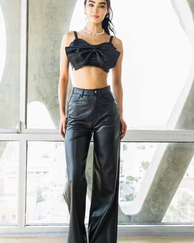 Vegan Leather Wide Leg Pants