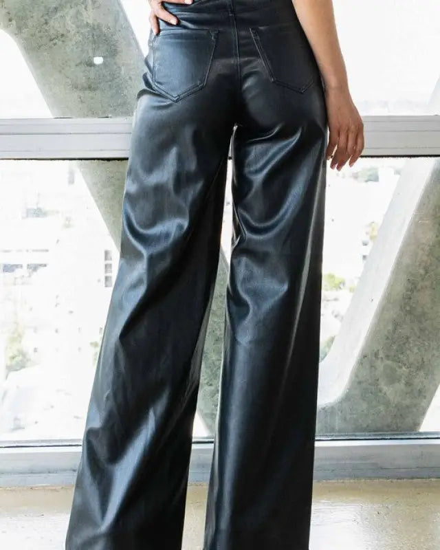 Vegan Leather Wide Leg Pants