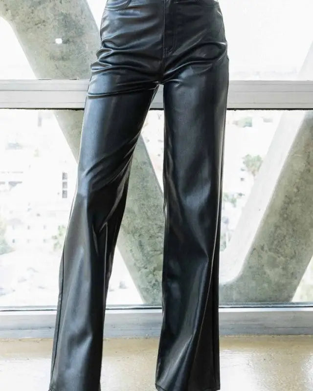 Vegan Leather Wide Leg Pants