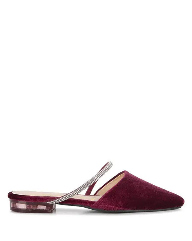 Velvet Diamante Flat Mules