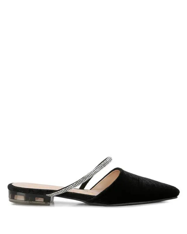 Velvet Diamante Flat Mules