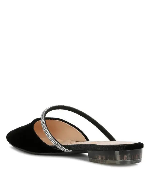 Velvet Diamante Flat Mules