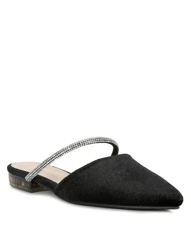 Velvet Diamante Flat Mules