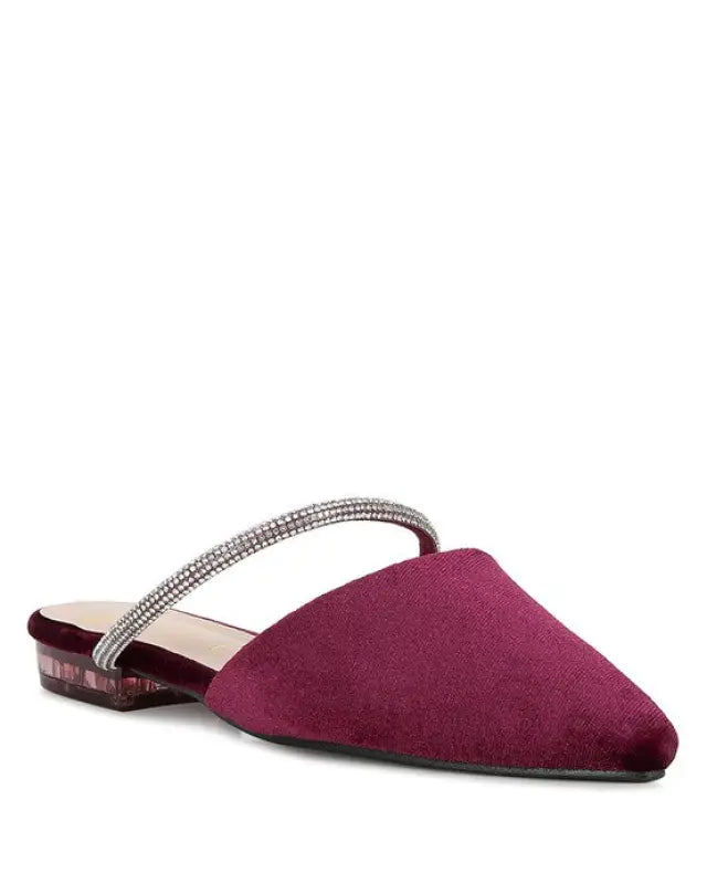 Velvet Diamante Flat Mules