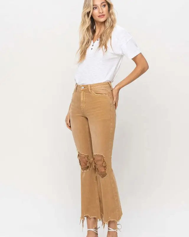 Vintage High Rise Distressed Flare Jeans - Jeans