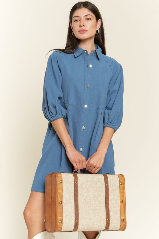 Washed denim style dress - Blue / S - Dresses