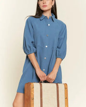 Washed denim style dress - Blue / S - Dresses