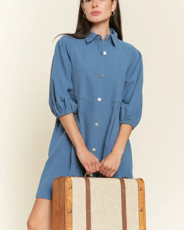 Washed denim style dress - Blue / S - Dresses