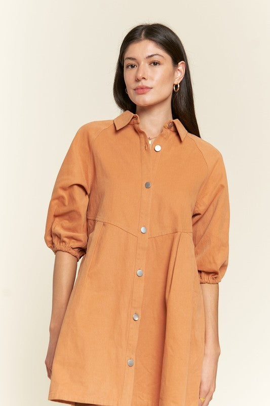 Washed denim style dress - Camel / S - Dresses