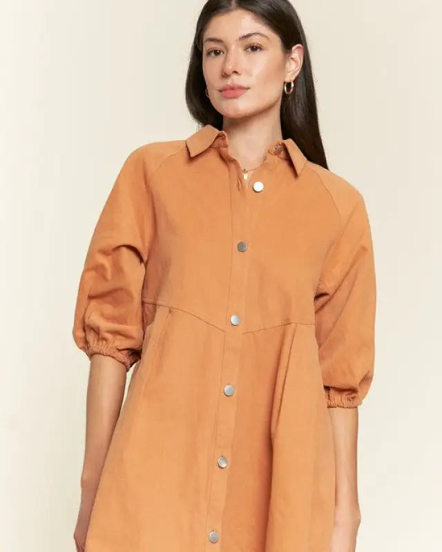 Washed denim style dress - Camel / S - Dresses