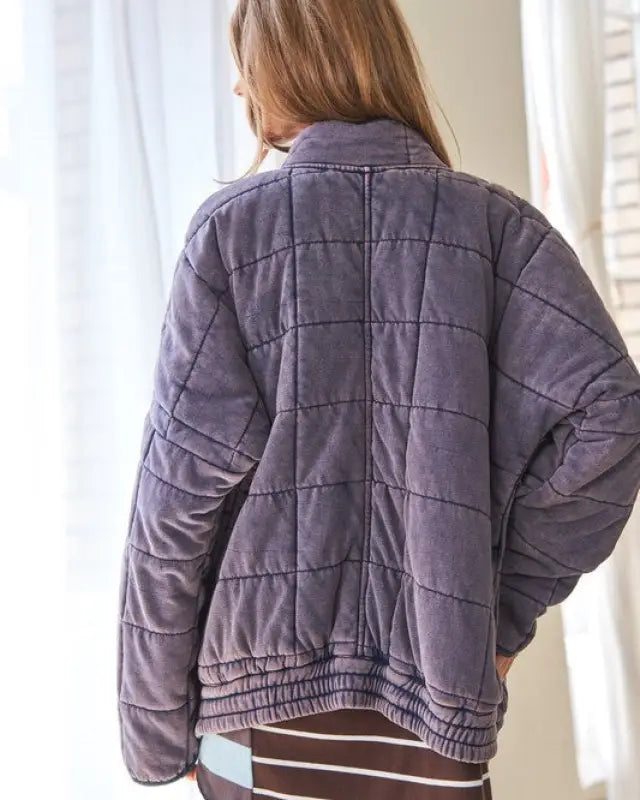 Washed Soft Comfy Quilting Zip Closure Jacket