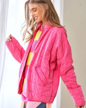 Washed Soft Comfy Quilting Zip Closure Jacket