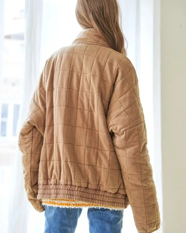 Washed Soft Comfy Quilting Zip Closure Jacket