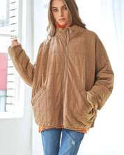 Washed Soft Comfy Quilting Zip Closure Jacket