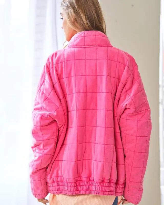 Washed Soft Comfy Quilting Zip Closure Jacket