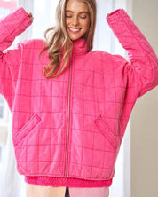 Washed Soft Comfy Quilting Zip Closure Jacket