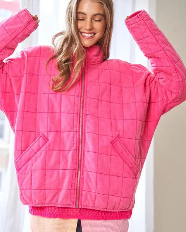 Washed Soft Comfy Quilting Zip Closure Jacket