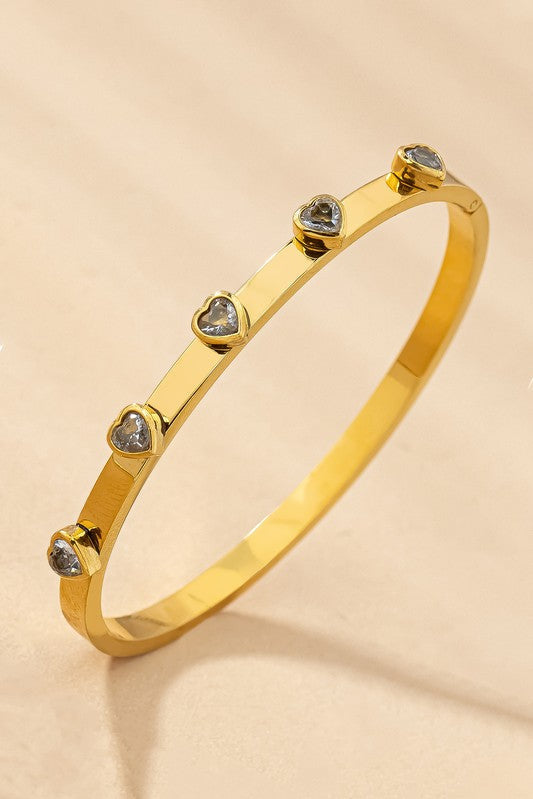 Water Proof Stainless Steel Gem Heart Hinge Bangle