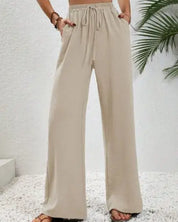 Wide Leg Drawstring Pants - Cream / S