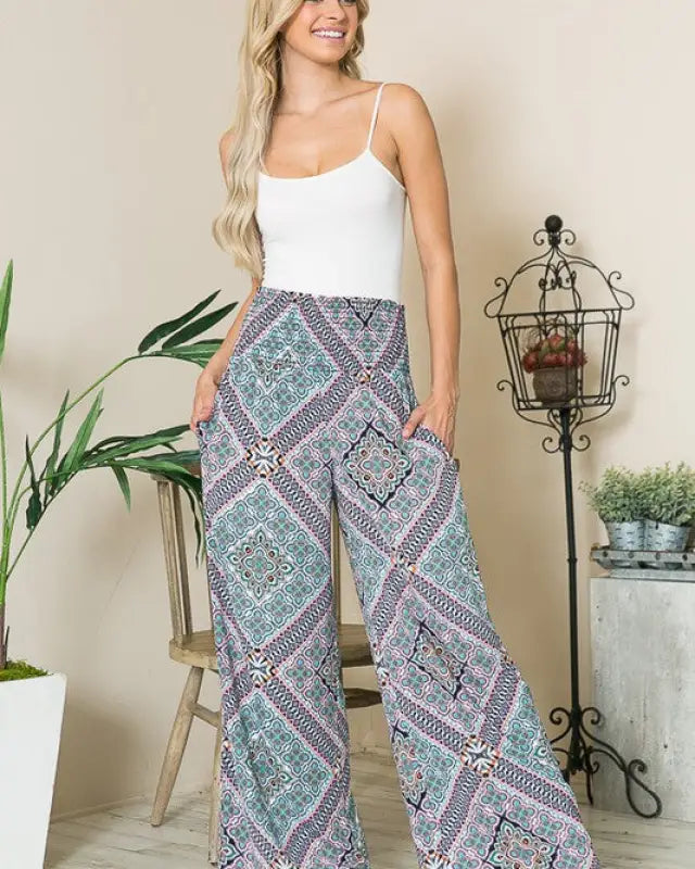 Smocked Wide Leg Pants