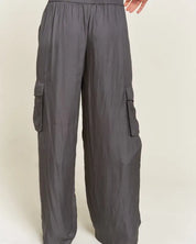 Wide Leg Satin Cargo Pants