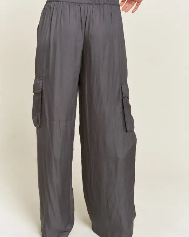 Wide Leg Satin Cargo Pants