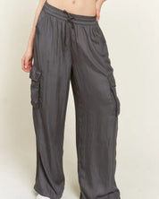 Wide Leg Satin Cargo Pants