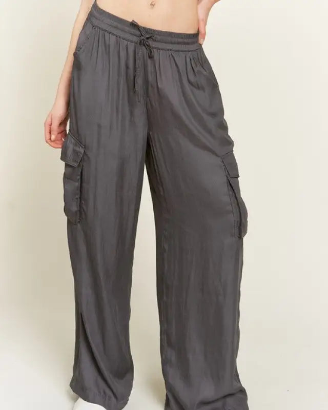 Wide Leg Satin Cargo Pants