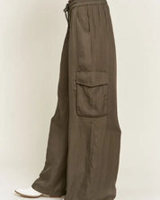 Wide Leg Satin Cargo Pants