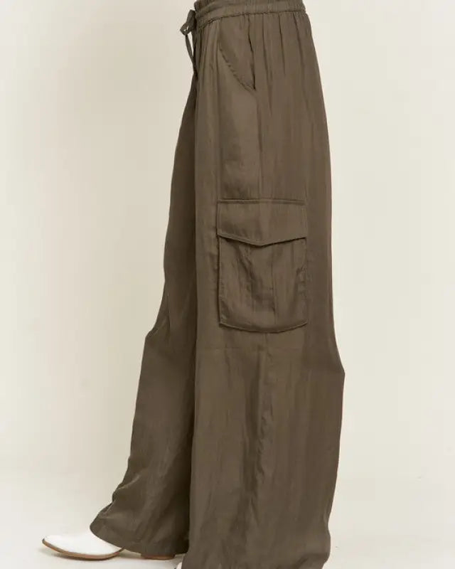 Wide Leg Satin Cargo Pants