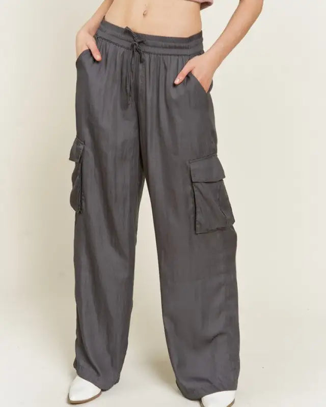 Wide Leg Satin Cargo Pants