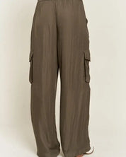 Wide Leg Satin Cargo Pants