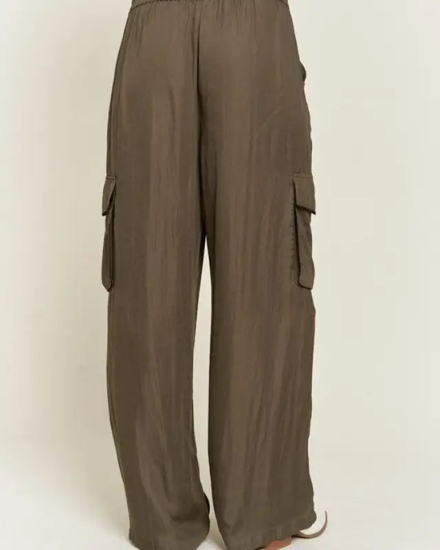 Wide Leg Satin Cargo Pants