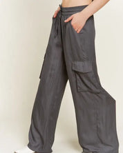 Wide Leg Satin Cargo Pants