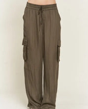 Wide Leg Satin Cargo Pants