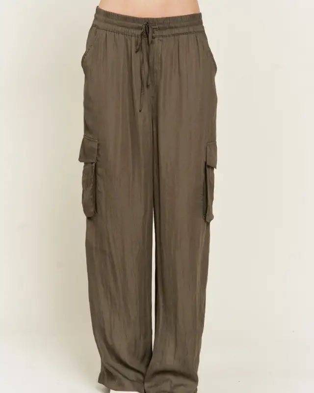 Wide Leg Satin Cargo Pants