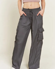 Wide Leg Satin Cargo Pants