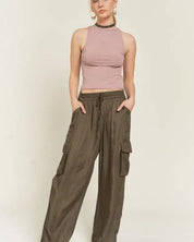 Wide Leg Satin Cargo Pants