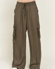 Wide Leg Satin Cargo Pants