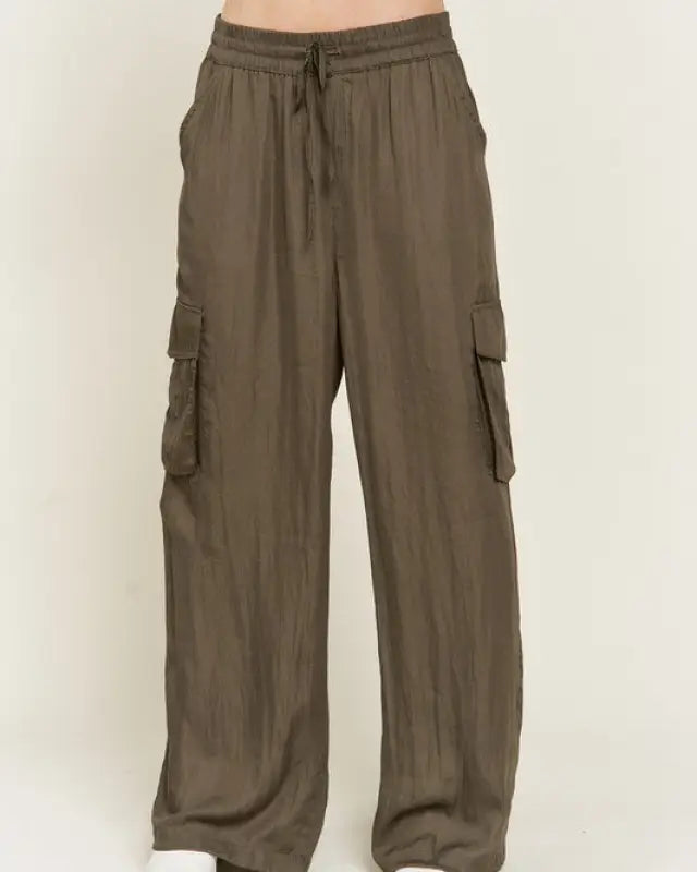 Wide Leg Satin Cargo Pants