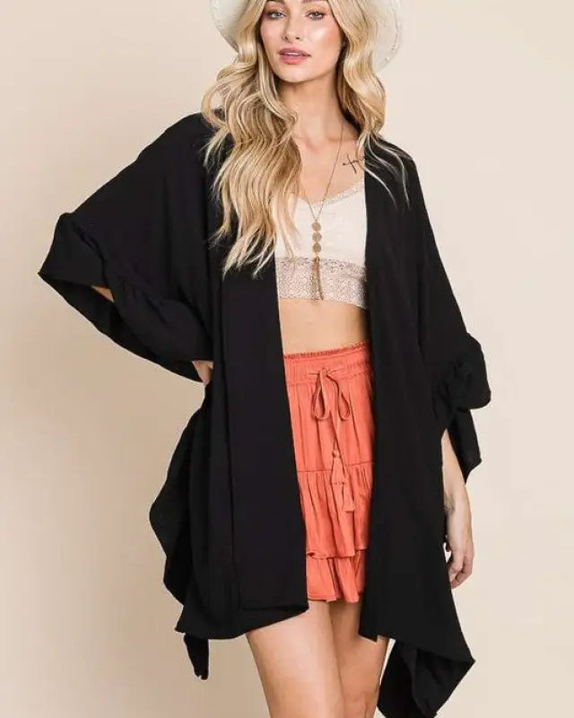 Wide Sleeves Ruffle Kimono Krt1650-1