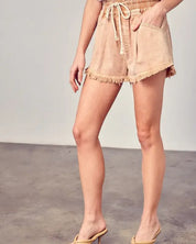 Wide Waistband Destroyed Frayed Denim Shorts