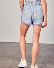 Wide Waistband Destroyed Frayed Denim Shorts