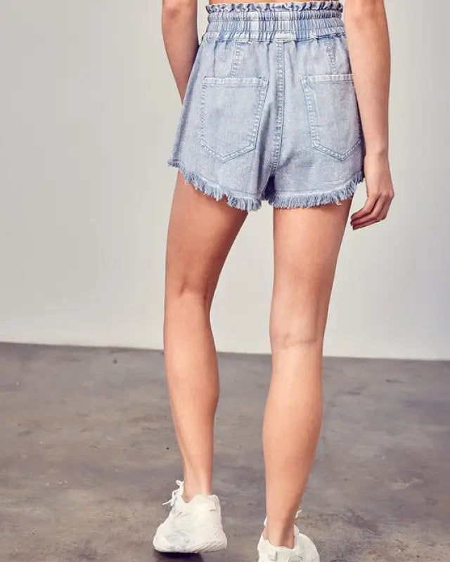 Wide Waistband Destroyed Frayed Denim Shorts