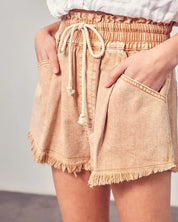 Wide Waistband Destroyed Frayed Denim Shorts