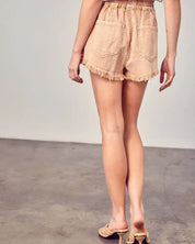 Wide Waistband Destroyed Frayed Denim Shorts