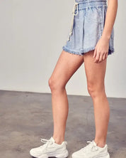 Wide Waistband Destroyed Frayed Denim Shorts