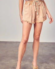 Wide Waistband Destroyed Frayed Denim Shorts