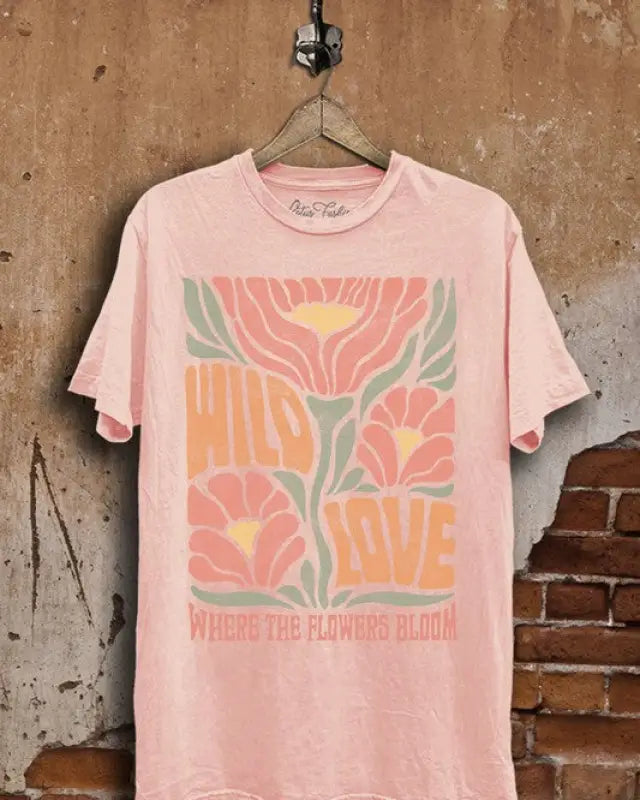 Wild Love Where The Flowers Bloom Graphic Top - L Pink Mineral Wash / S