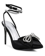 Winged High Heel Rhinestone Embellished Sandals - Black / 8